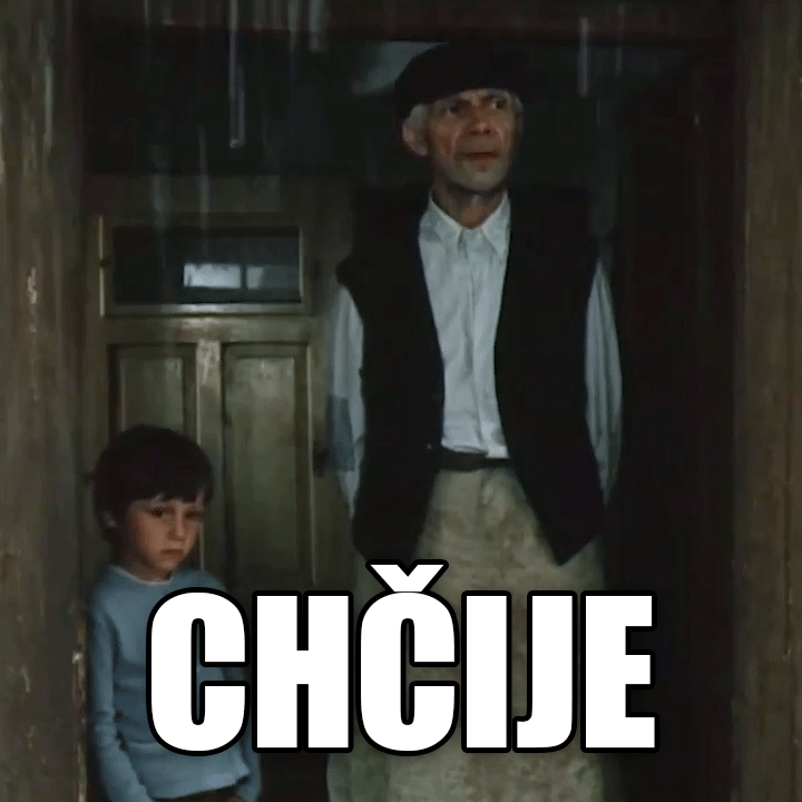 A GIF showing a scene from the Na samotě u lesa movie. Learning Czech is easy when you watch fun classics.